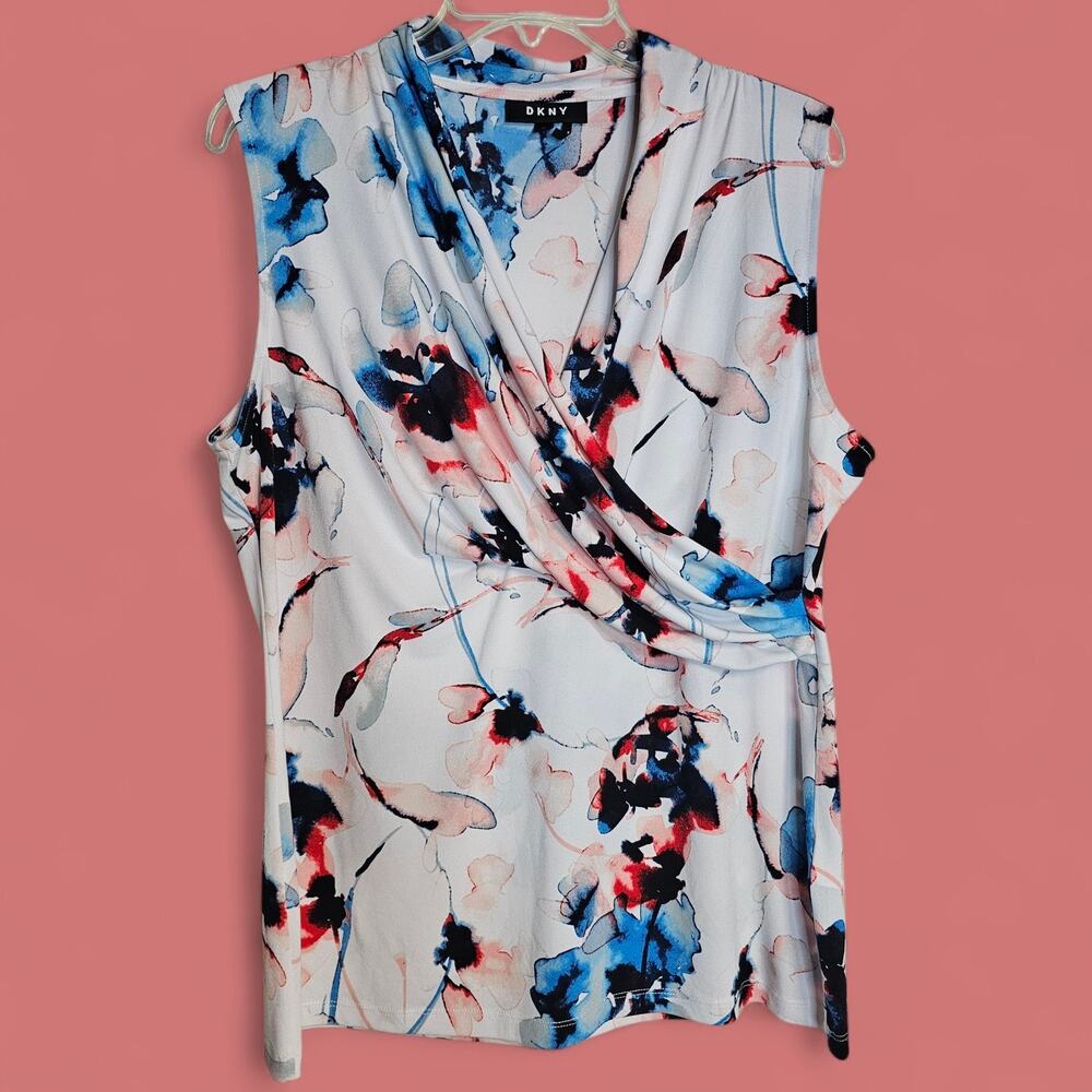 DKNY Colorful Floral Tank Blouse Shirt Top Womens XL